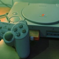 Original Sony PlayStation with controller and memory card