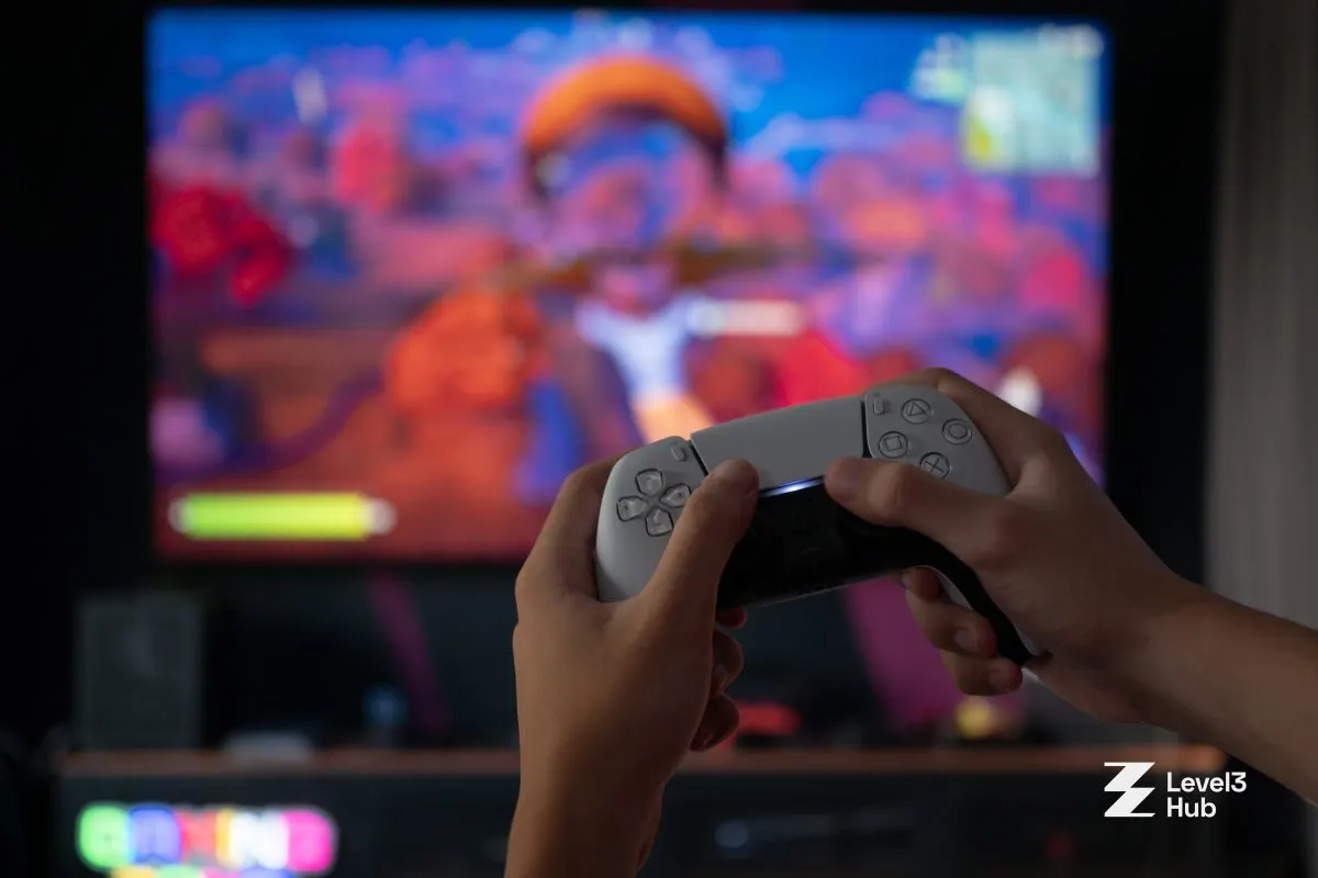 A young guest playing on the big screen